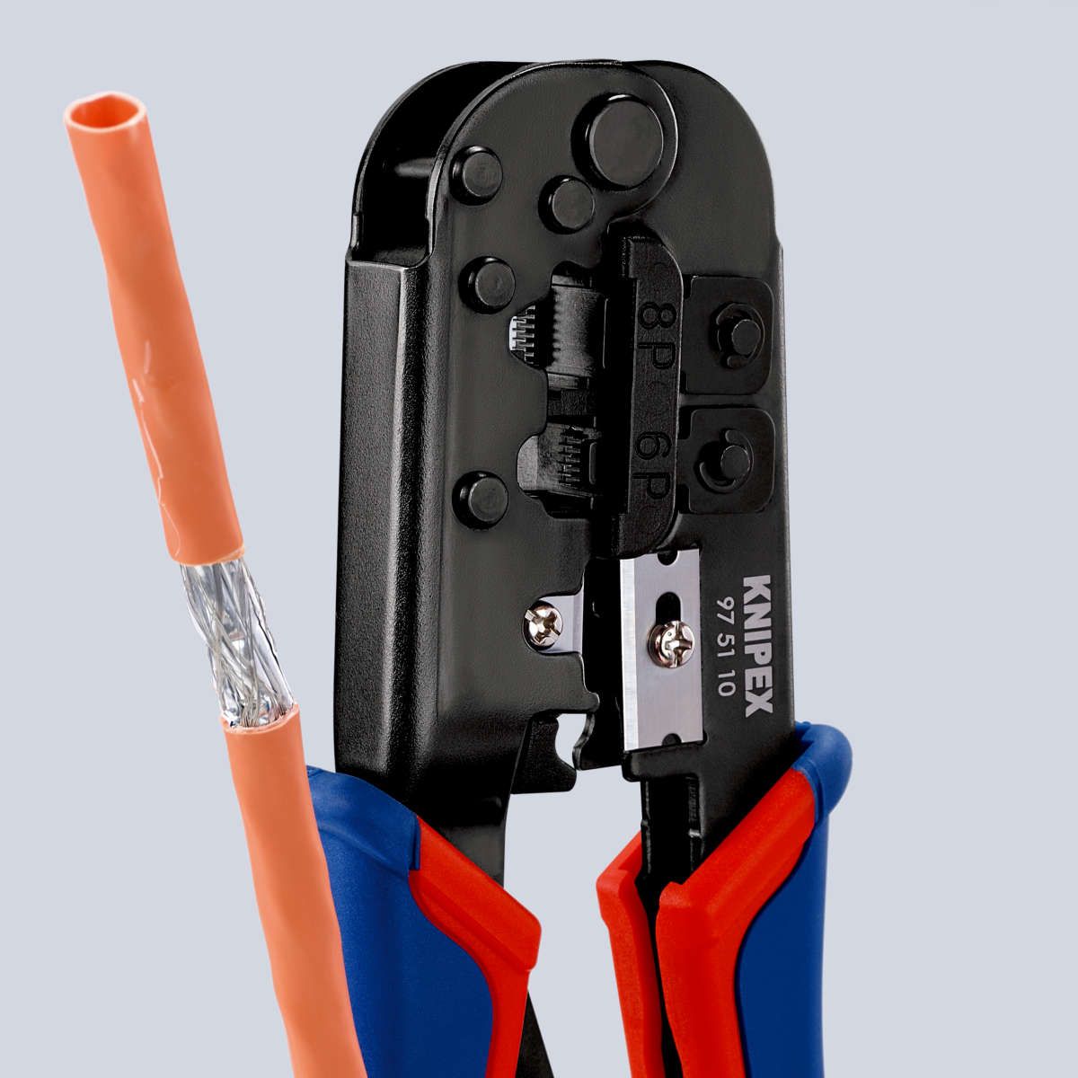 KNIPEX 97 51 10 Crimpzange für Westernstecker mit Mehrkomponenten-Hüllen brüniert 190 mm