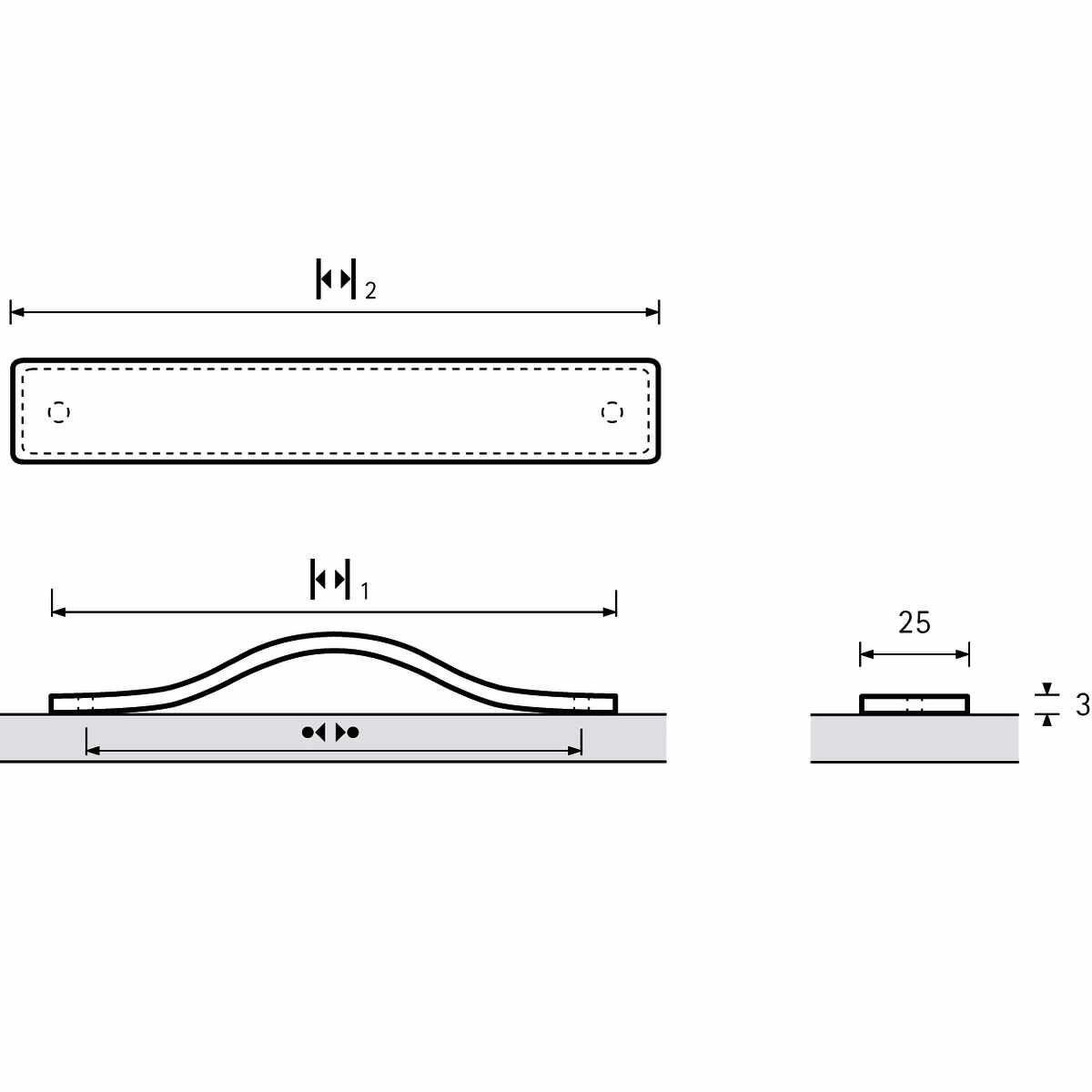 Griff Nica, Bohrabstand 64, L 94 mm, B 25 mm, H 3