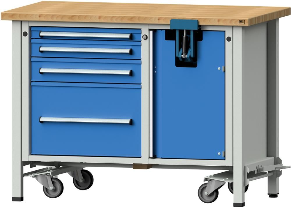 Anke Montagewerkbank B1270xT700xH930mm RAL7035/RAL5012 BMP 40mm 4 Schubladen