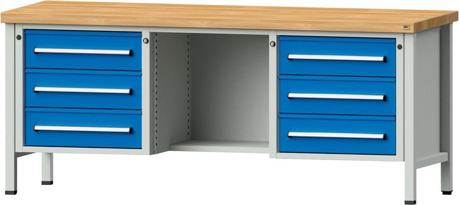 Anke Kastenwerkbank B2000xT700xH840mm RAL7035/5012 BMP: 40 mm 6 Schubladen