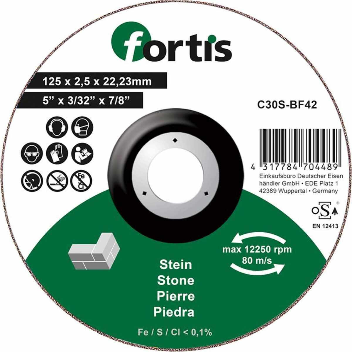 Trennscheibe Stein 125 x 2,5 mm gekr. FORTIS