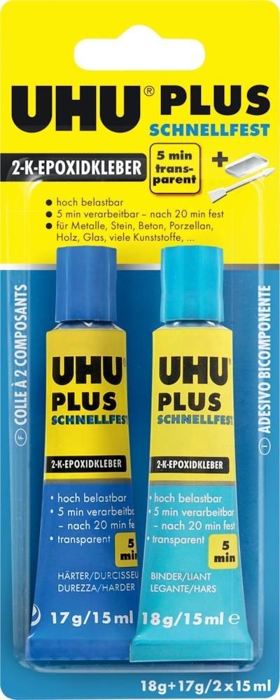 2-KomponentenepoxidkleberPLUS SCHNELLFEST SB-Karte mit Tuben Binder18g Härter 17g UHU