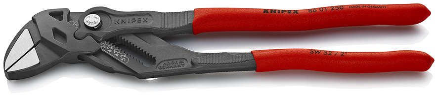 KNIPEX 86 01 250 Zangenschlüssel Zange und Schraubenschlüssel in einem Werkzeug mit rutschhemmendem Kunststoff überzogen grau atramentiert 250 mm