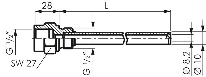 Schutzrohr zum Einschrauben (G 1/2"), 63mm, 1.4571