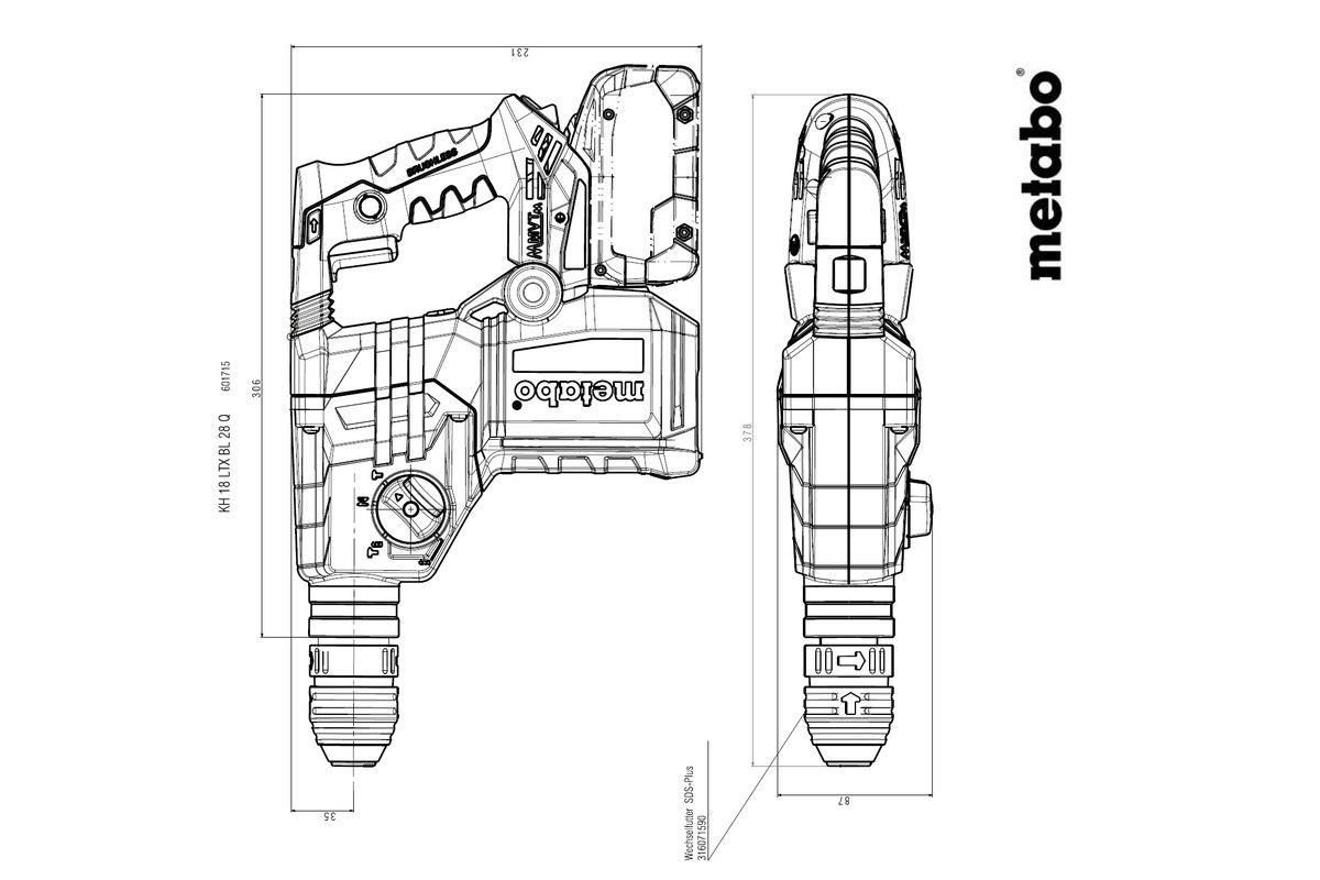 Akku-Kombihammer solo KH 18 LTX BL 28 Q Metabo ohne Akku ohne Ladegerät metaBOX