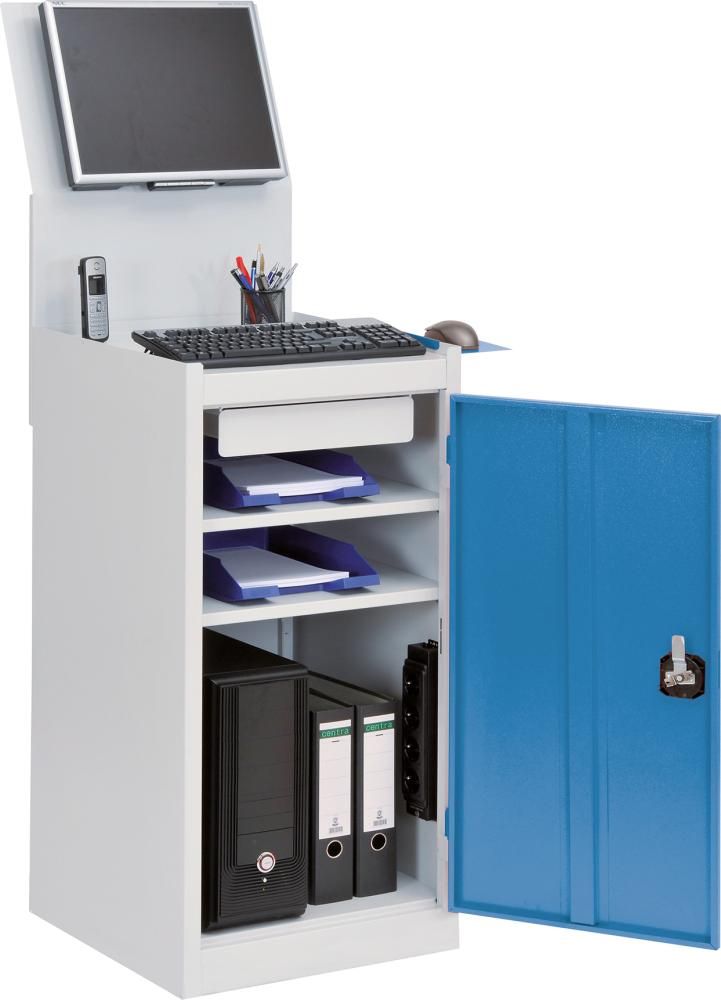 Computerschrank Office stationär 1 Tür 1 Schub. 4er-Steckd. VESA-Halter B500xT500xH1575mm