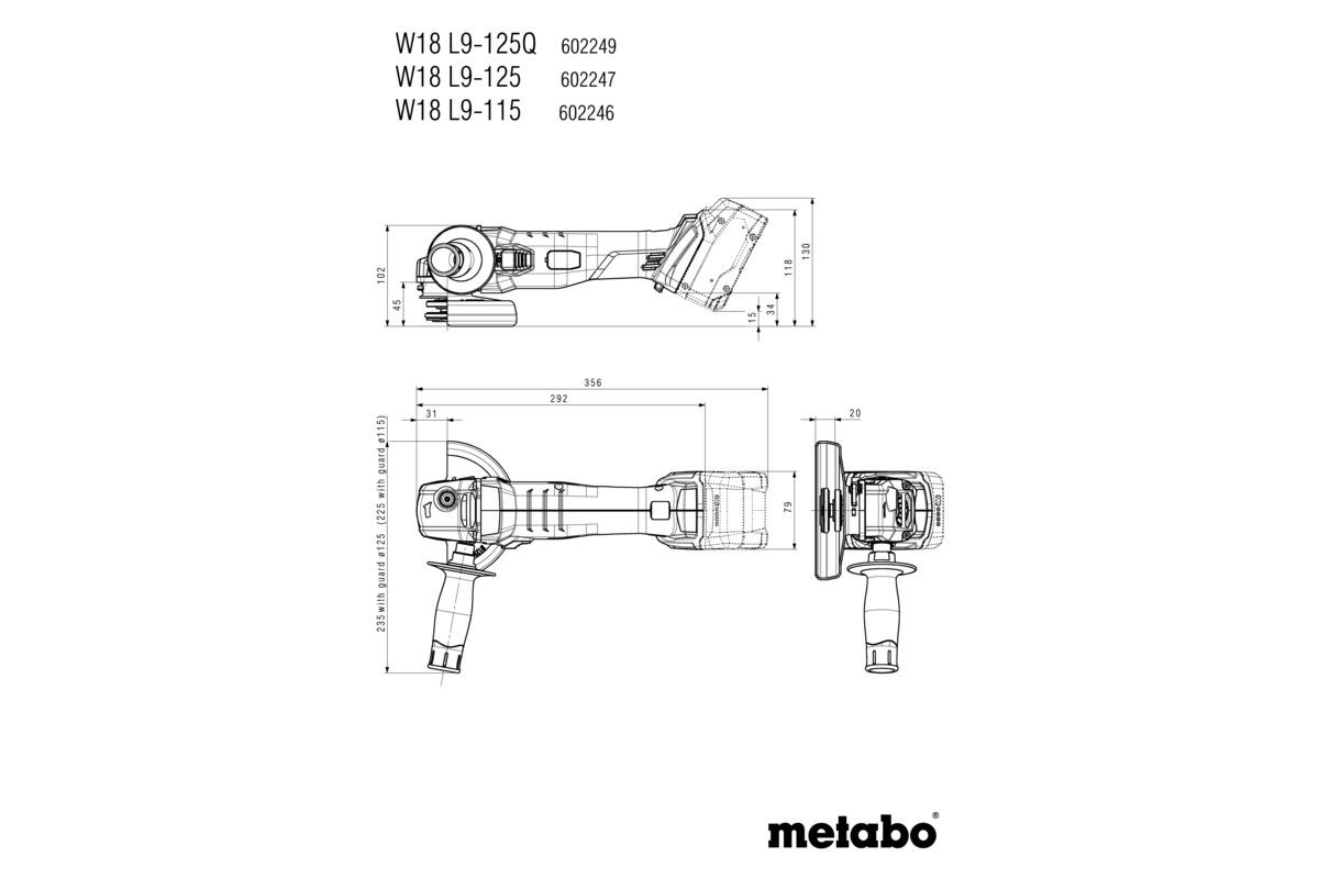 Akku-Winkelschleifer soloW 18 L 9-125 Metabo ohne Akku ohne Ladegerät metaBOX