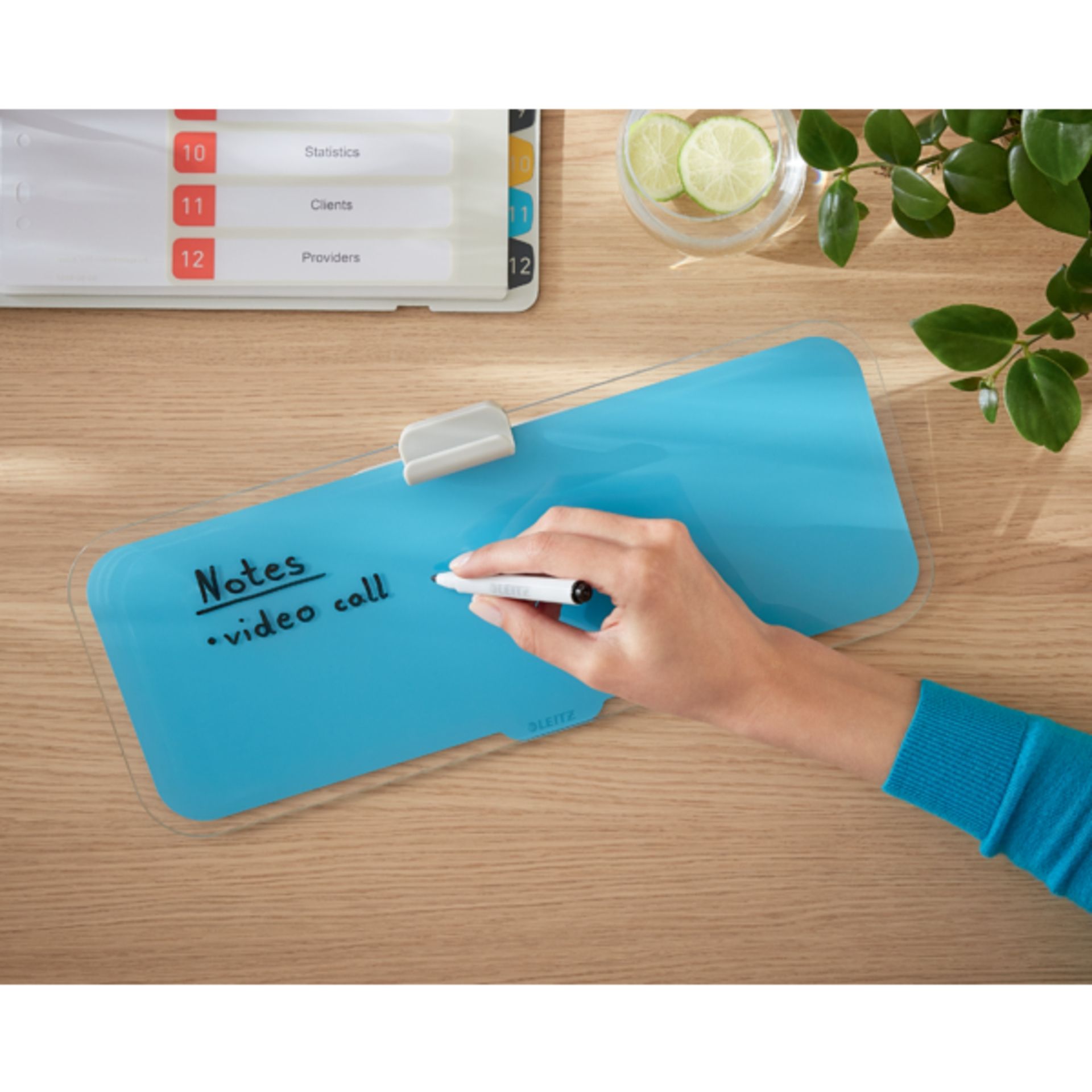 Desktop-Memoboard Cosy 380x150x60mm Glas blau