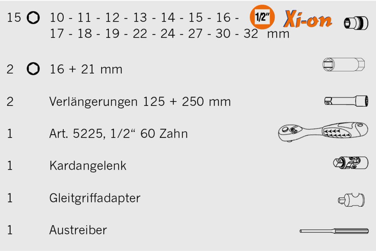 "Xi-on 1/2"" Steckschlüssel Satz 23tlg"