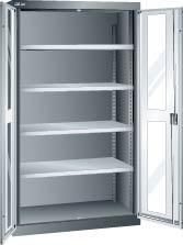 Flügeltürenschrank B1100xT641xH1950mm RAL 7035,Sichtfenstertür 4 Böden