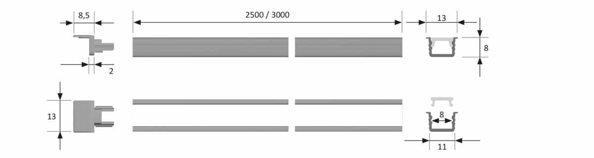 ChannelLine i2 Alu/Opal, L=2500, 10-er Set