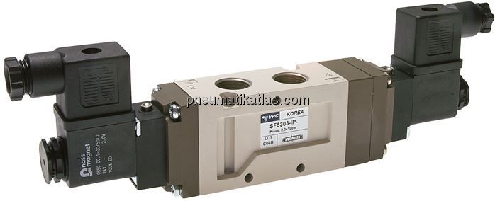 5/3-Wege Magnetventil, G 3/8", Mittelstellung geschlossen, 24 V=