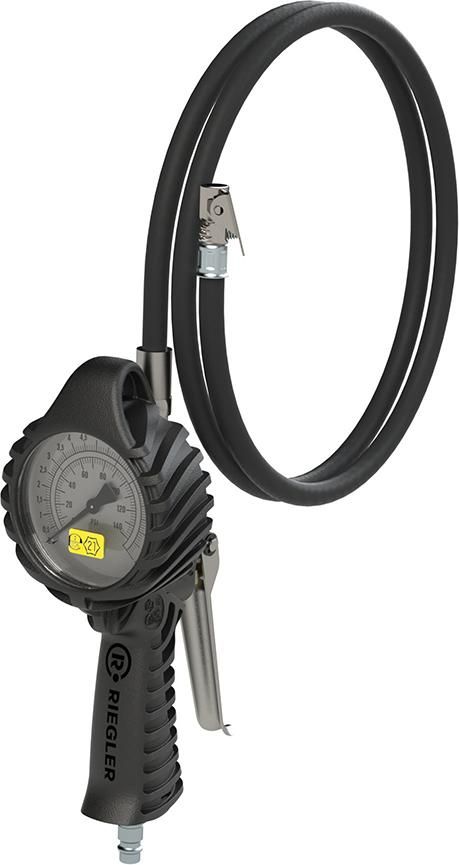 Hand-Reifenfüllmesser mitMomentstecker, drehbar, geeicht, Manom. Ø80mm, 0-12bar/170psi RIEGLER