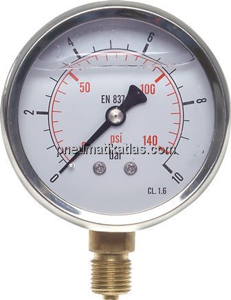 Glycerin-Manometer senkrecht (CrNi/Ms), 63mm, -1 bis 0 bar