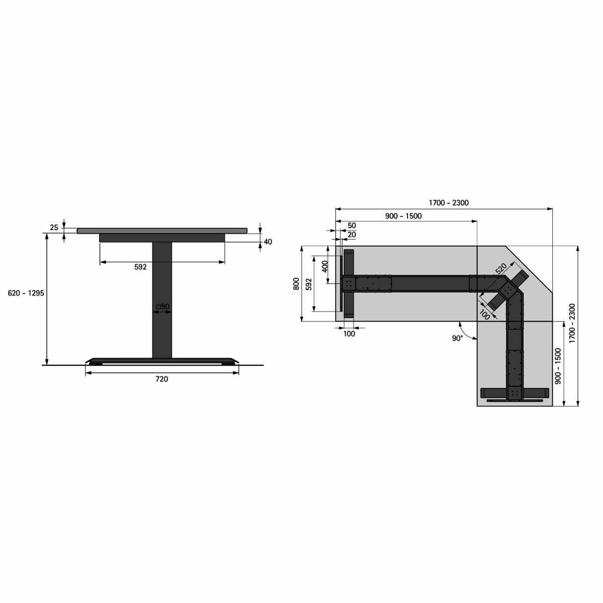LegaDrive Systems Tischgestell-Set 90°-Winkel, sil