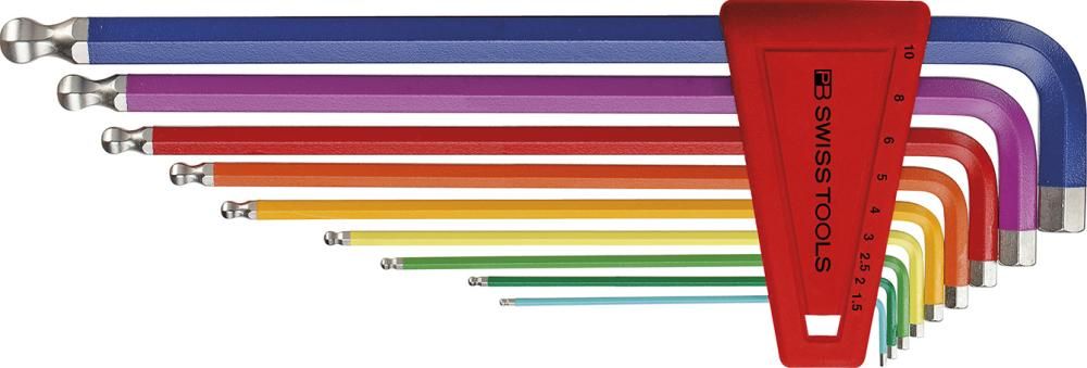 PB SWISS TOOLS Winkelsch-raubendrehersatz farbig Kugelkopf 6-kant 1,5-10mm7-teilig im Halter