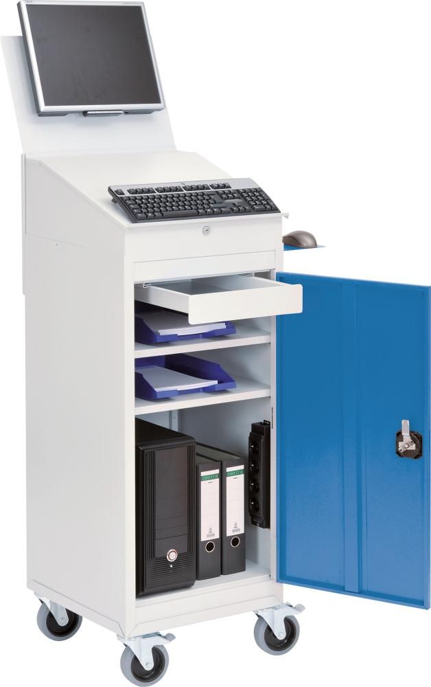 Computerschrank Office mobil 1 Tür 1 Schublade 4er-Steckd. VESA-Halter B500xT500xH1725mm