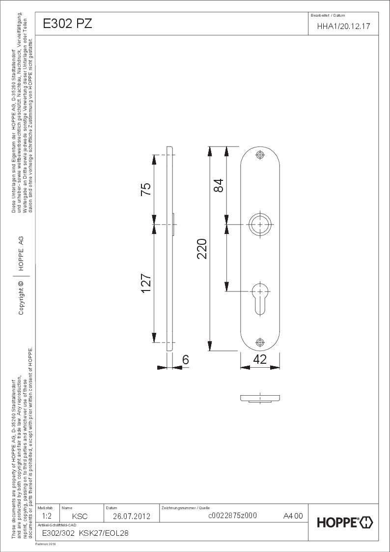 Langschild, Paar E302 F69 Edelstahl matt 2848902