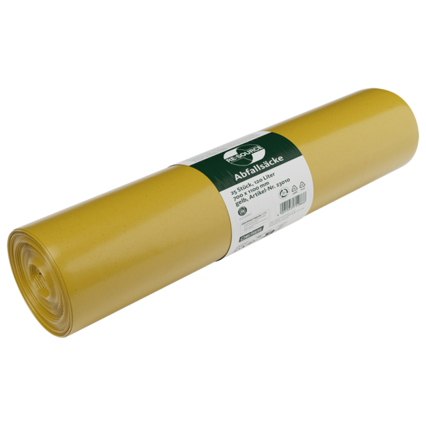 Abfallsäcke aus Recycling-LDPE 120 l, Typ 60 gelb - RL=25Stk, Karton=10RL