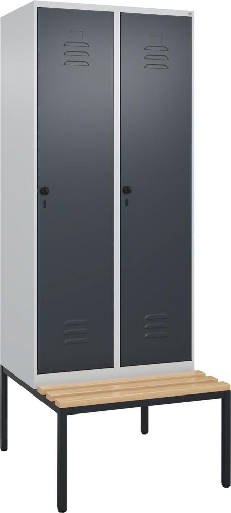 Garderobenschrank CLASSICB800xT500xH2120 mm RAL 7035/7016, 2 Abteile mit untergeb. Sitzbank