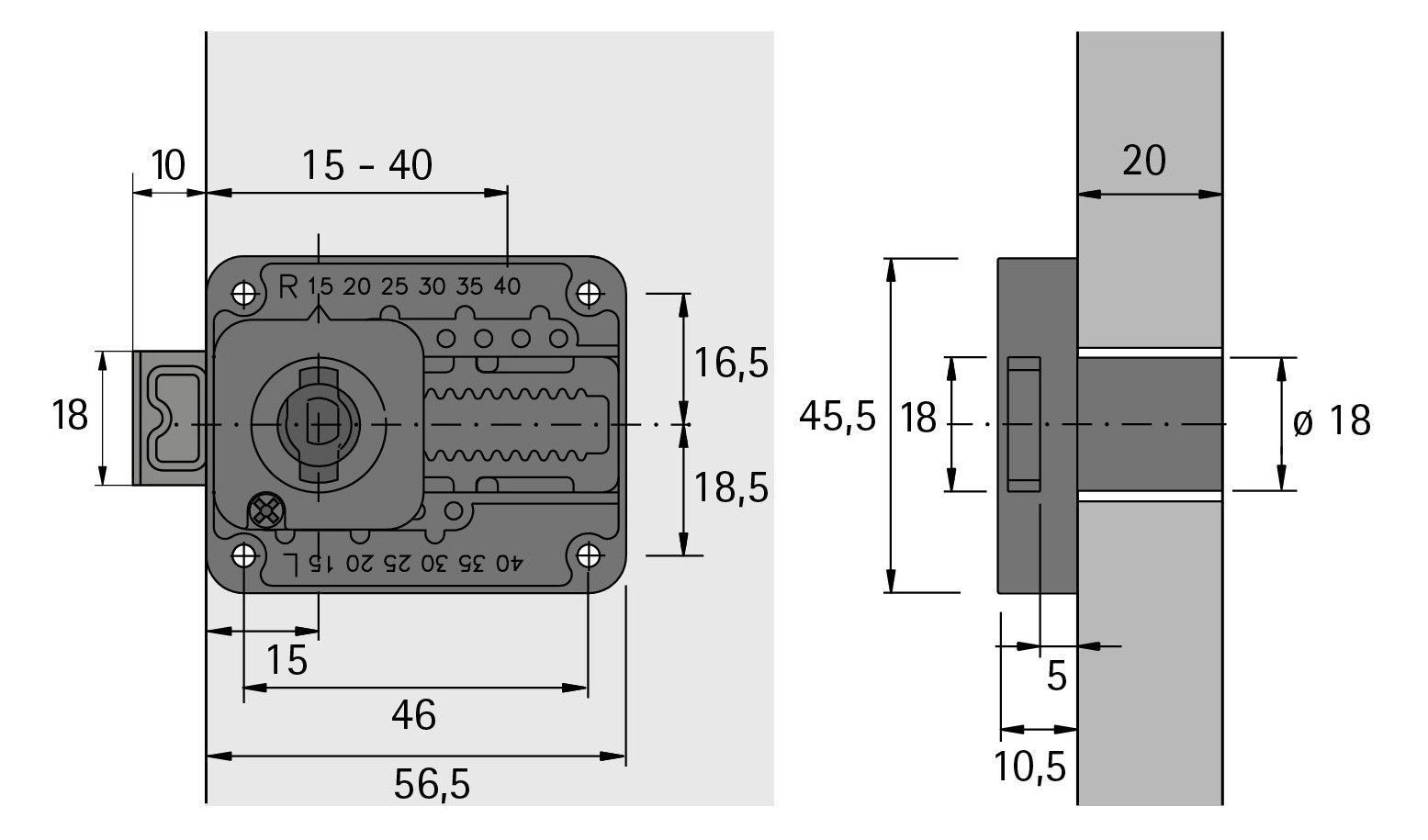 HETTICH Zylinder-Kastenschloss variabel D 15-40 mm