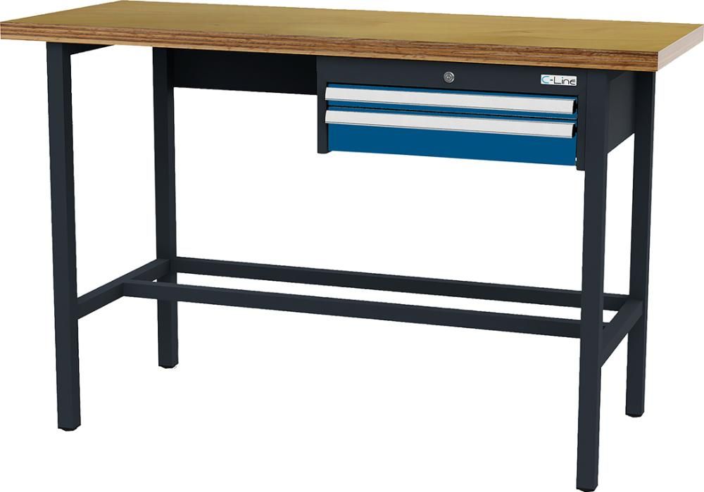 Arbeitstisch mit 2 Schubladen B1500xT600xH960 mm RAL 7016/5010 Buche MP