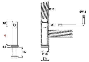 Höhenversteller, Zamak, Höhe 120 mm