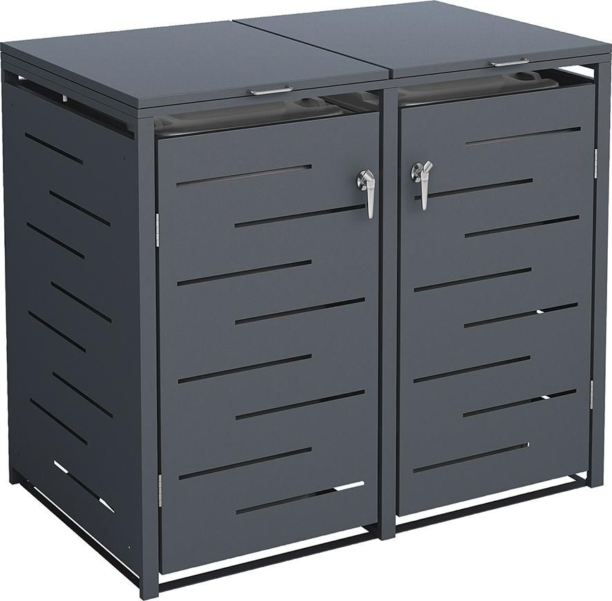OSKAR Mülltonnenbox 132x80x116cm, ANTHRAZIT Für 2 Tonnen bis 240 L Stahl verz. pulverbesch.