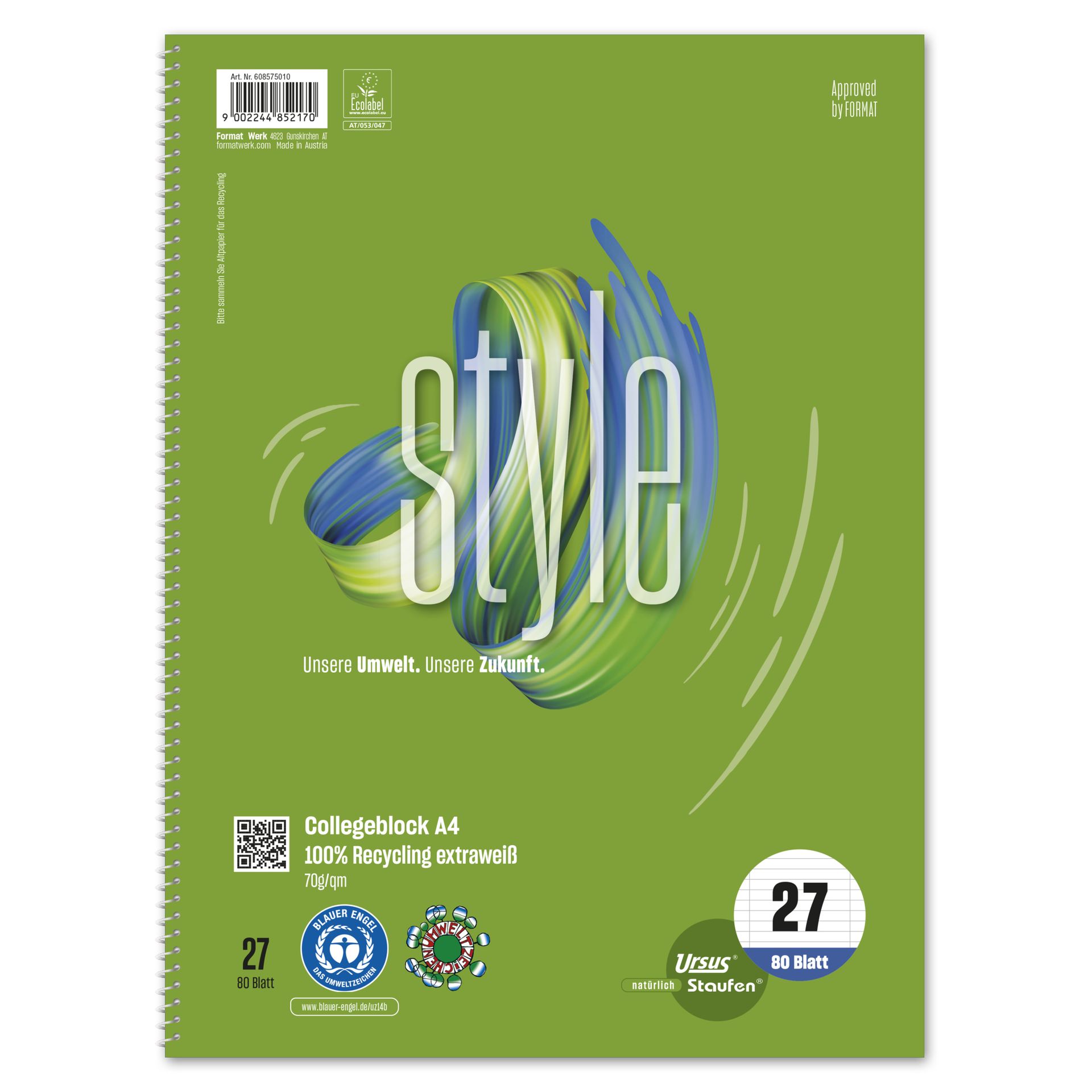 Collegeblock Style DIN A4 70g lin. 80Bl