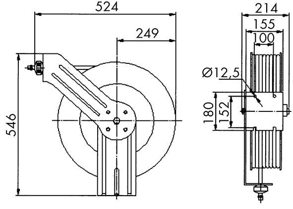 Schlauchaufroller 10 m Gummischlauch D 6 mm1/4 Anschluss, 20 bar Wasser 100°C / Luft