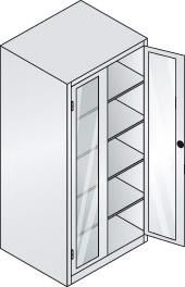 Flügeltürenschrank XXL B930xT800xH1950 mm RAL 7035, 4 Fachböden Türen mit Sichtfenster