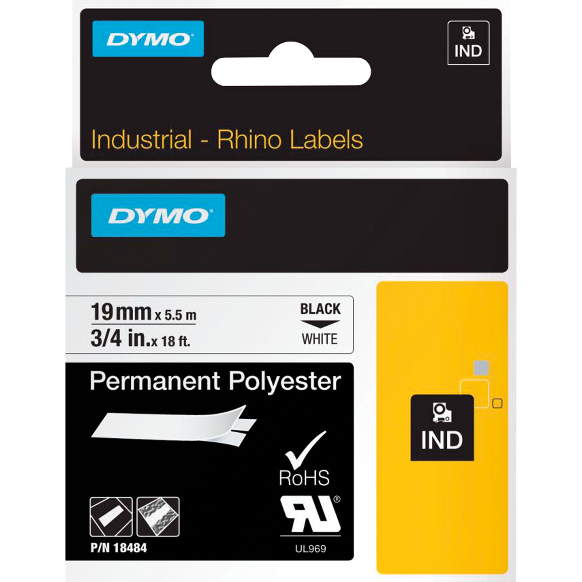 Schriftbandkassette Rhino ID1 19mmx5,5m sw auf ws