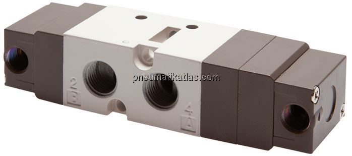 5/3-Wege Pneumatikventil, G 1/4" (Pilot u. Abluft G 1/8"), Mittelstellung geschl