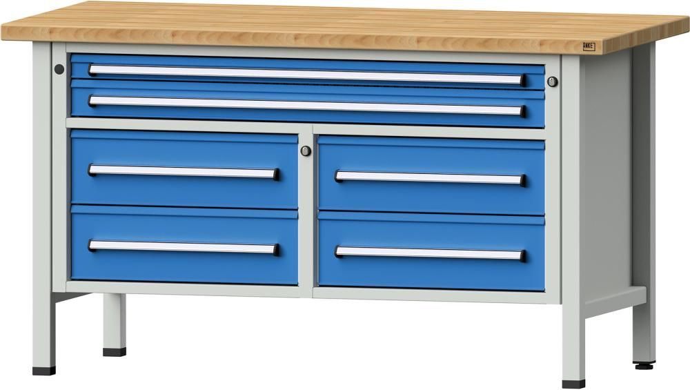 Anke Kastenwerkbank B1500xT700xH840mm RAL7035/5012 BMP: 40 mm 6 Schubladen