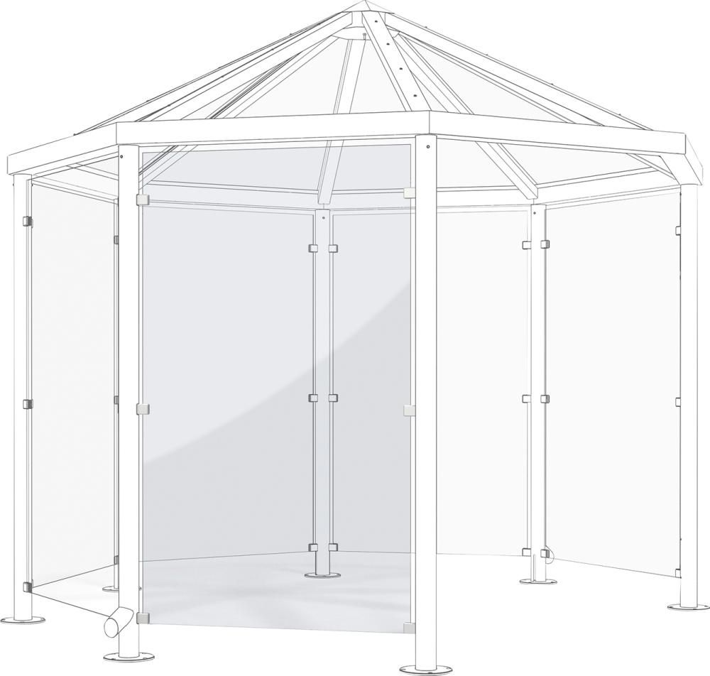 Seitenwand aus ESG-Sicherheitsglas zu Raucherpavillon Paris WSM QUALITÄT IN METALL