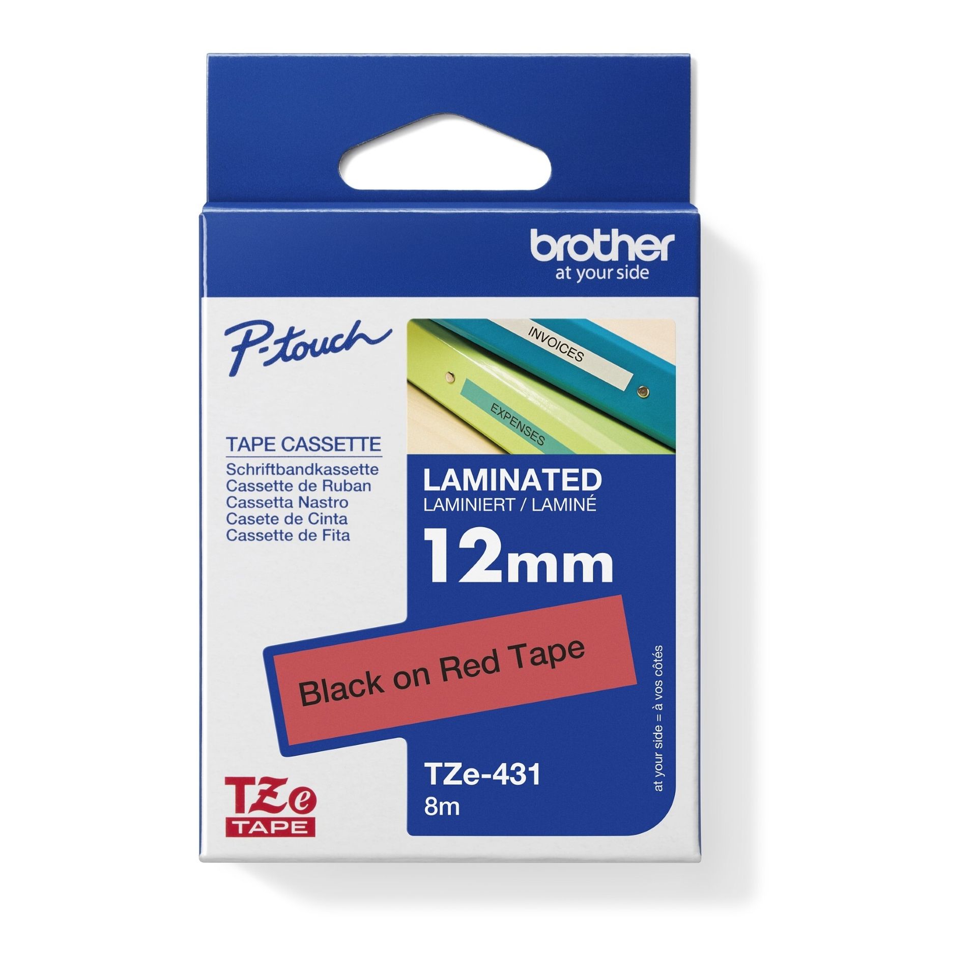 Schriftbandkassette 12mmx8m laminiert sw auf rt