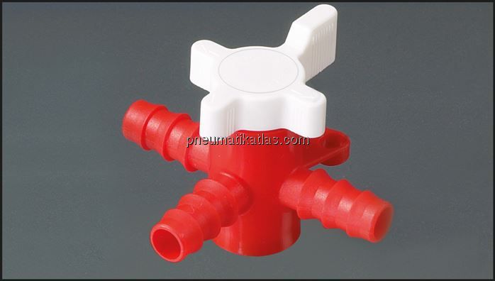 3-Wege Labor-Schlauchhahn (PE/PP), 6 (1/4") mm, T-Bohrung