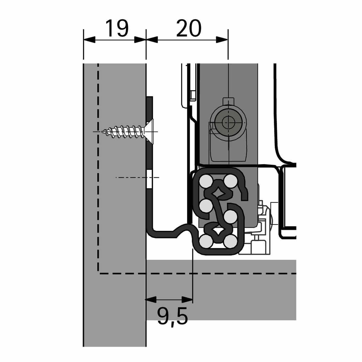 Auszugsführung Quadro V6 für Push to open Silent,