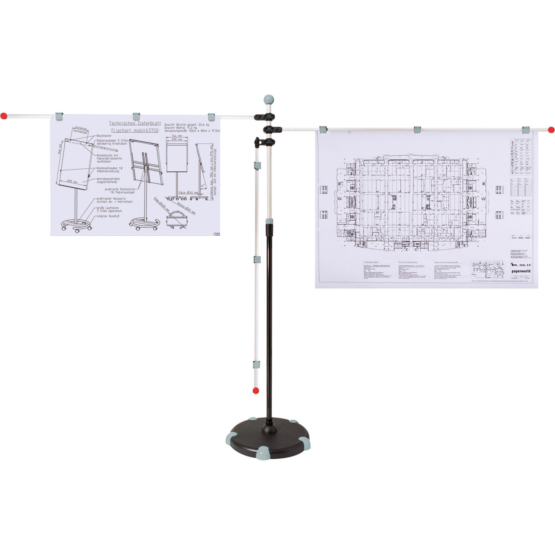 Planhalter Mobilpresenter 3Arme Aluminium grau