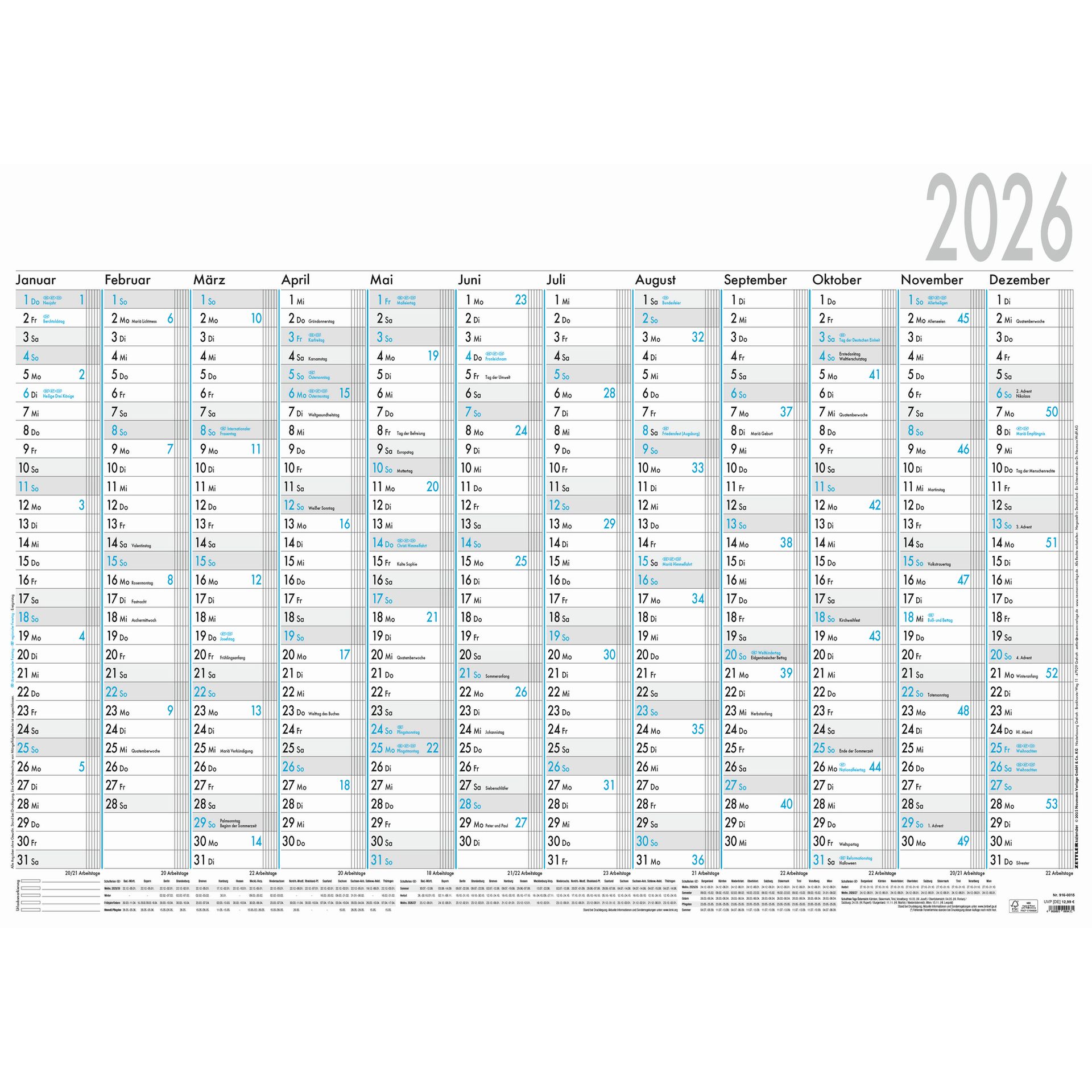 Plakatkalender 12M/1S gerollt sw/bl 5St