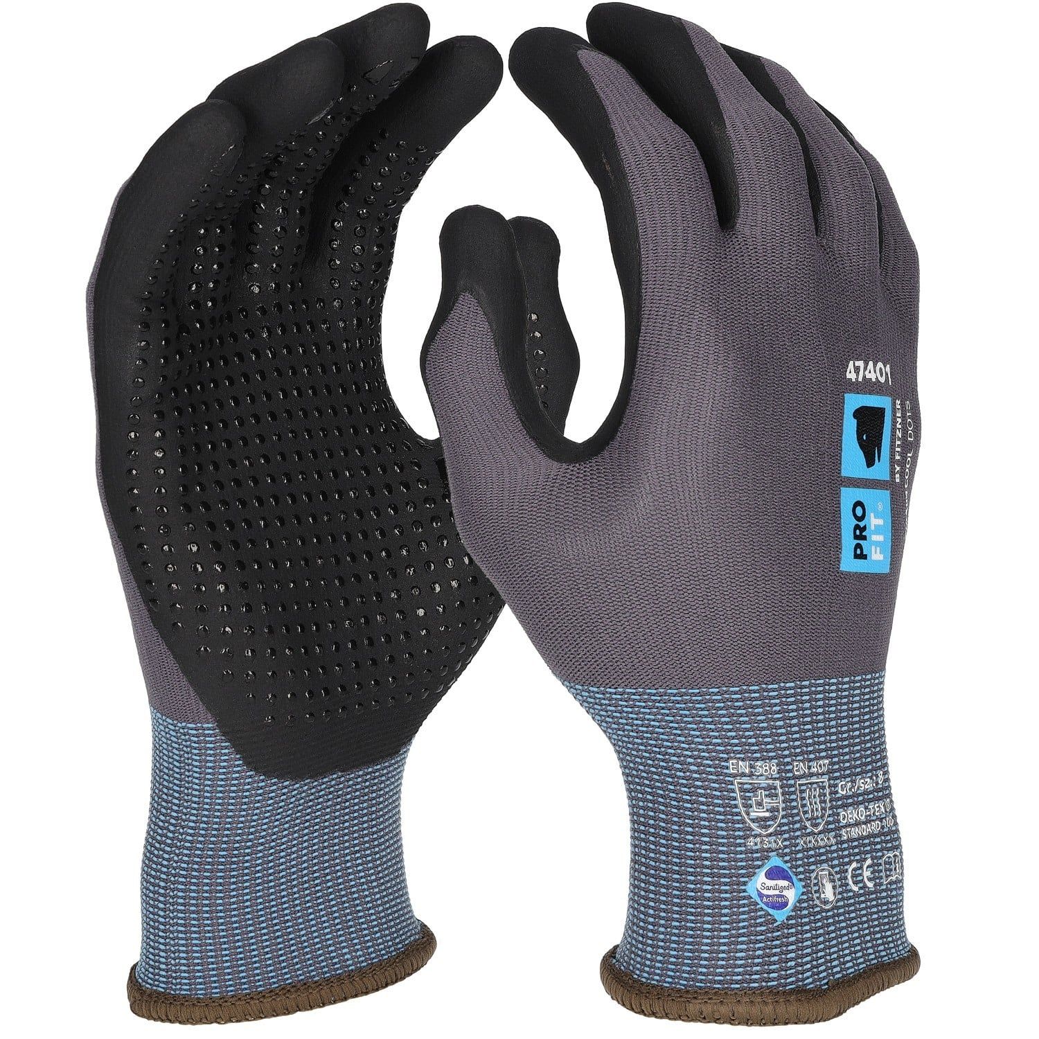 Nitril Handschuhe, "Maxim cool dots",Noppen, grau/schwarz 10