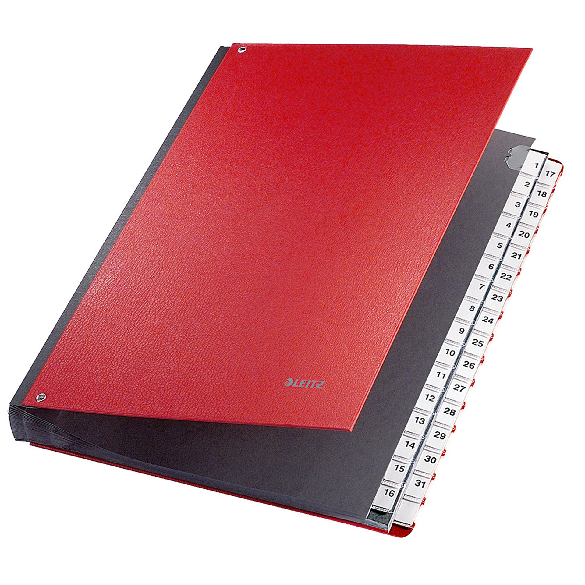 Pultordner DIN A4 1-31 32Fächer Graupappe rot