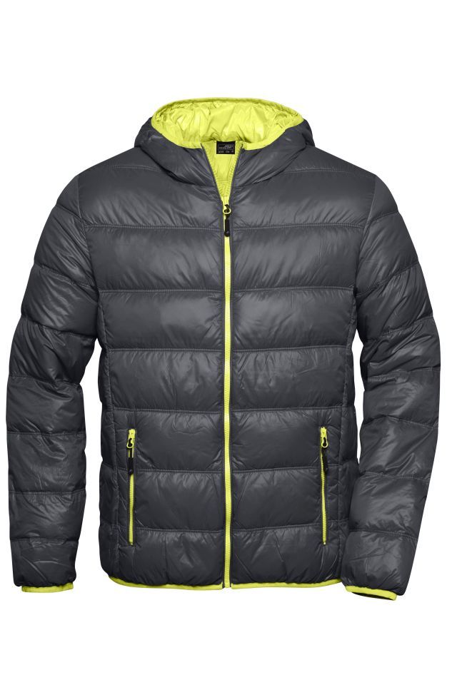 Men's Down Jacket Ultraleichte Daunenjacke mit Kapuze in sportlichem Style grau/gelb, Gr. XXL