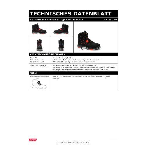 ELTEN ANTHONY Sicherheitsstiefel Mid S1 ESD, Schwarz, Gr. 39
