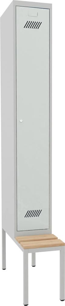 Kleiderschrank m. Bank 1 Abteil, 300mm Zy.Schloss RAL 7035 B300xT500xH2150mm