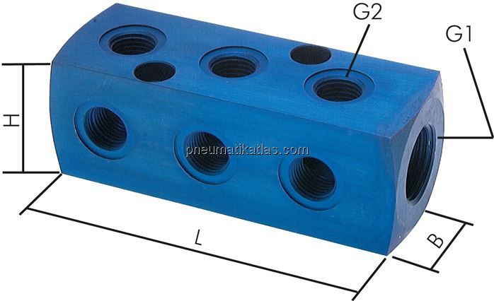Verteilerblock 1 x G 1/8"-9 x M 3, Aluminium