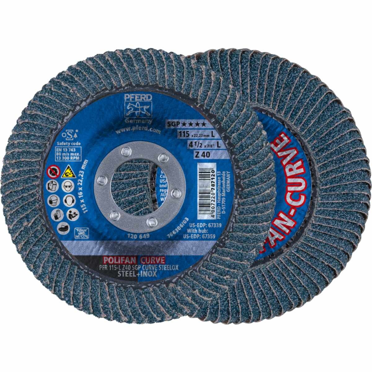 PFERD POLIFAN-Fächerscheiben PFR 115-L Z 40 SGP CURVE STEELOX