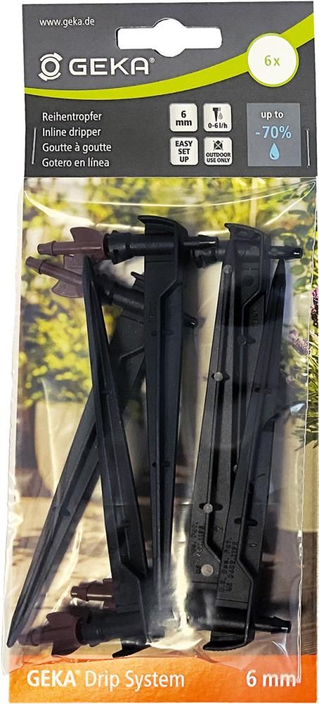 Reihentropfer 6 mm,0-6 l/h,Erdspieß,6x GEKA Drip