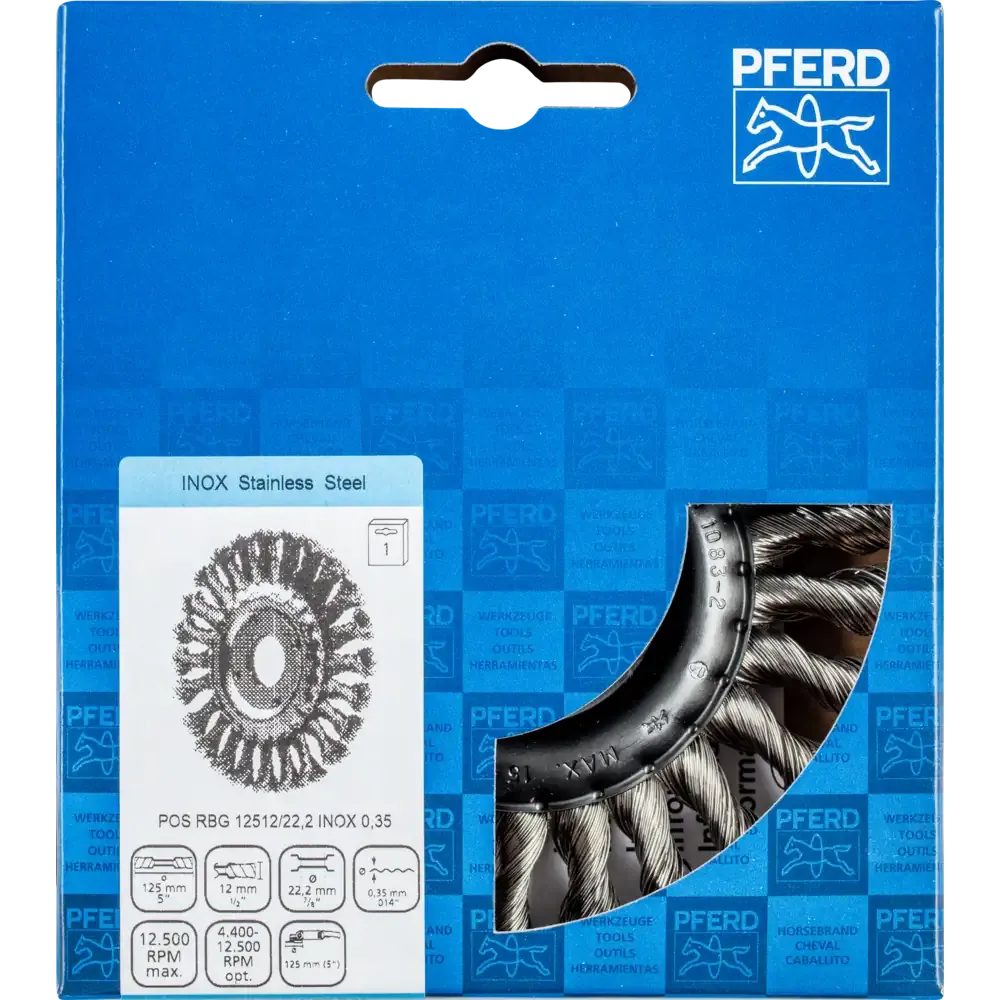 PFERD Rundbürste gezopft RBG Ø 125x12x22,2mm Edelstahl-Draht-Ø