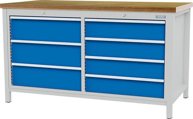 Kastenwerkbank buche MP 7 Schubladen 7035/5012 Traglast 1000kg B1500xT750xH859mm